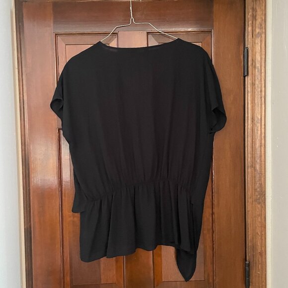 Size XL a.n.a. black short sleeved top with faux wrap front and synched back - Picture 3 of 14